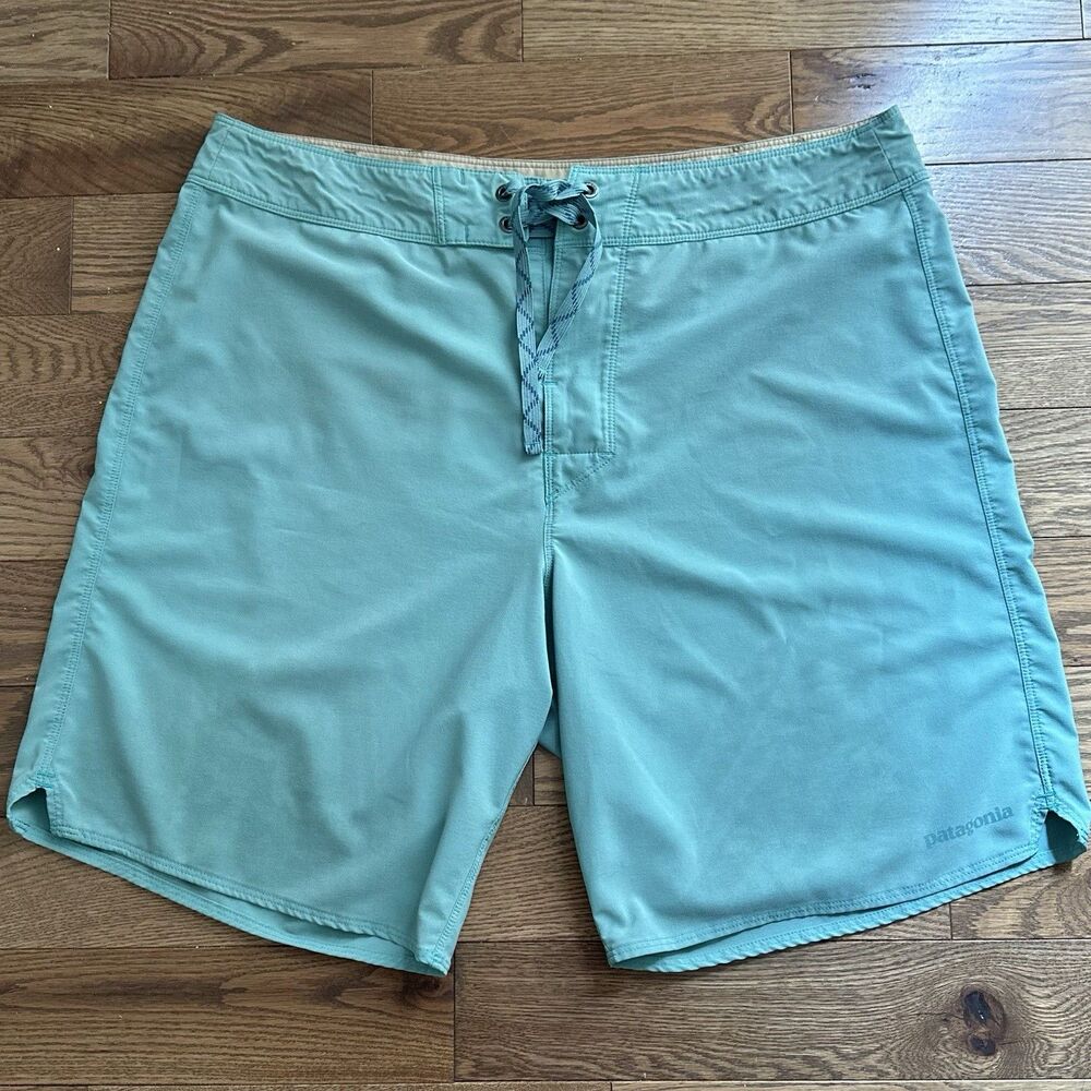 Patagonia Hydropeak Board Shorts Mens 35 Aqua Stretch Surf Swim Trunks UPF 9"